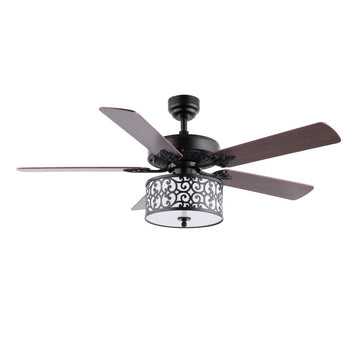 Paolo 52" Farmhouse Industrial Iron Scroll Drum Shade LED Ceiling Fan With Remote - JONATHAN Y